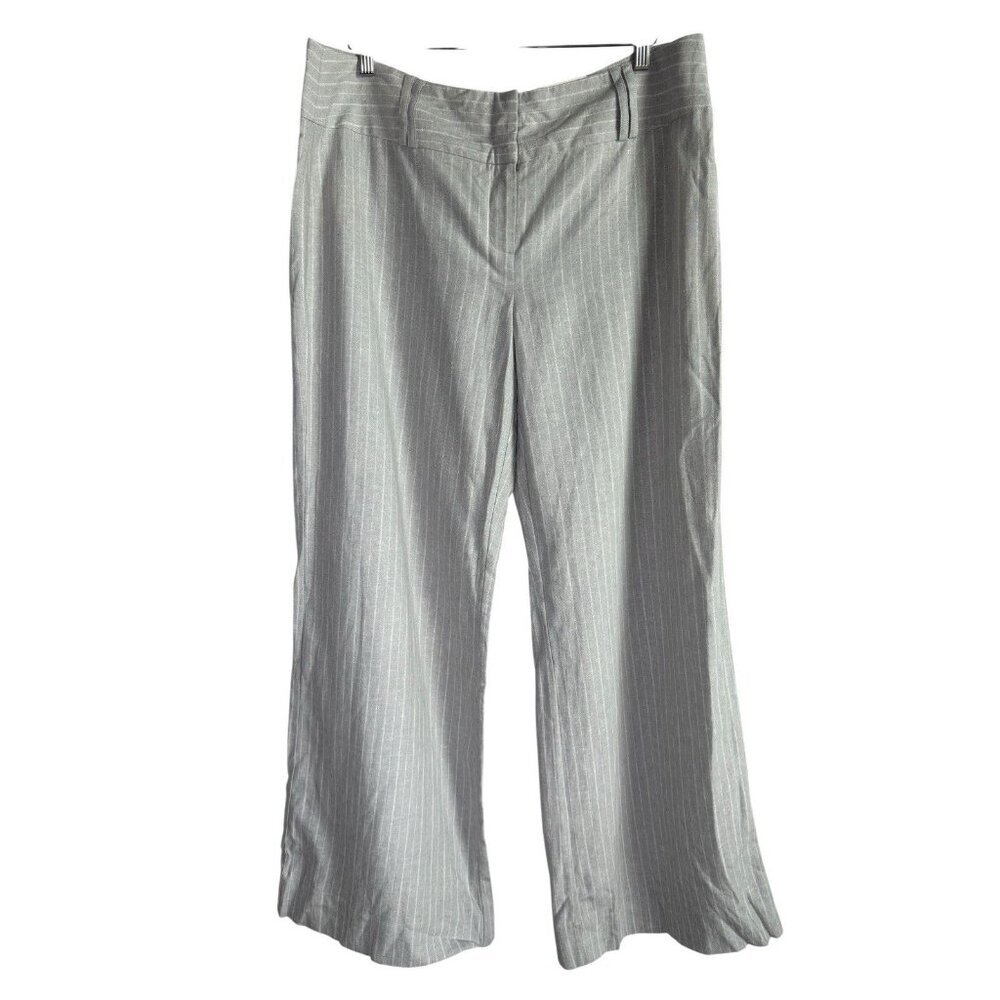Cato Women’s Gray Linen Blend High Rise Dress Pants Size 16 Petite Stripes NEW